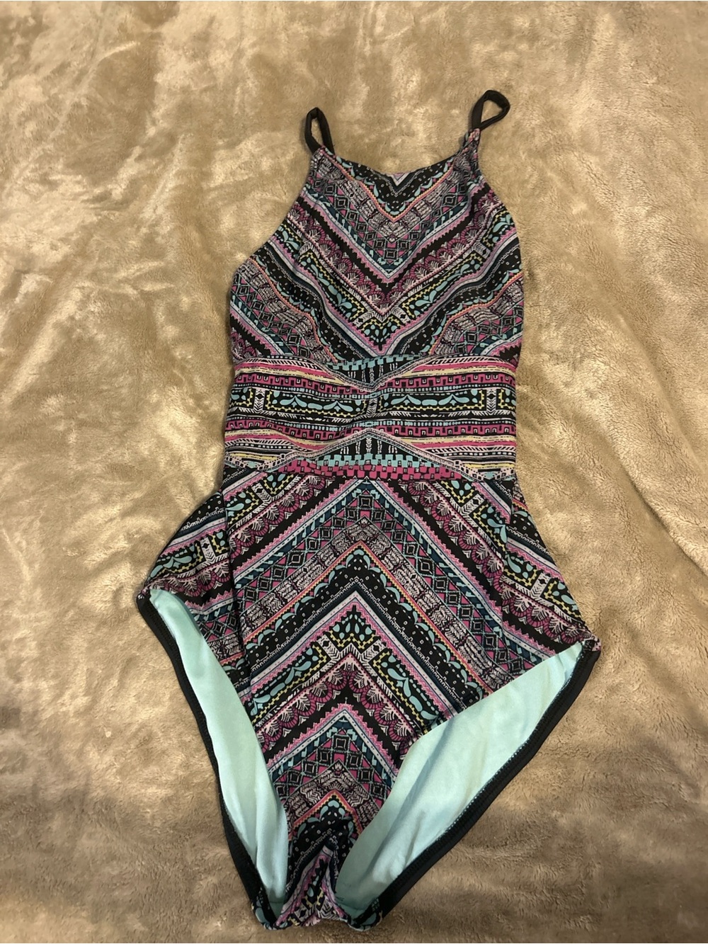 Mossimo Supply Co. Black Multicolor Geo-Pattern One-Piece Swimsuit